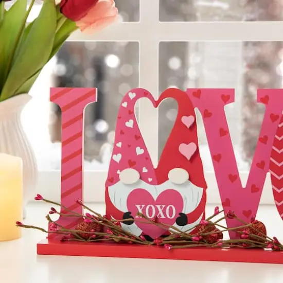 Glitzhome&reg; 14.25" Valentine's LOVE Wooden Gnome Table Decor {5}