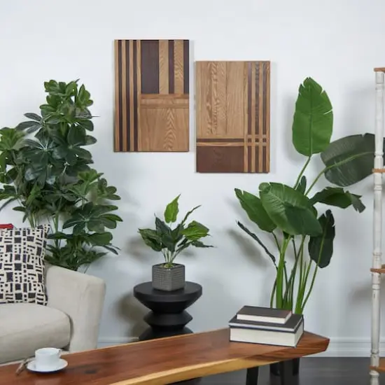 24" Brown Wooden Geometric Handmade Two-Toned Wall D&eacute;cor Set {3}