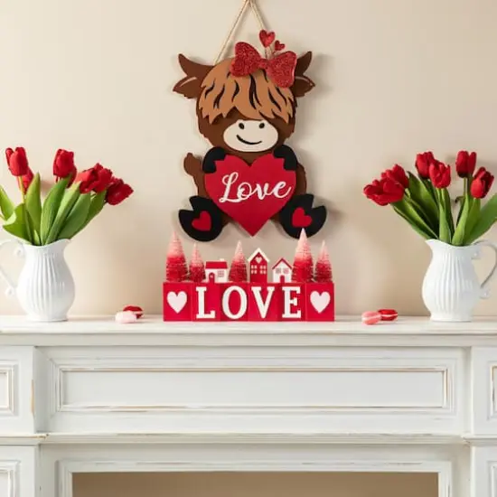 Glitzhome&reg; 14" Valentine's Wooden Love House & Tree Table D&eacute;cor {6}