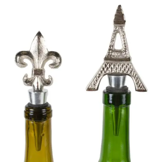 Silver Eiffel Tower & Fleur Del Lis Bottle Stopper Set {4}