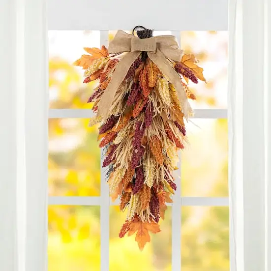 Glitzhome&reg; 28" Fall Sorghum Swag Includes a Black Metal Wreath Hanger {3}