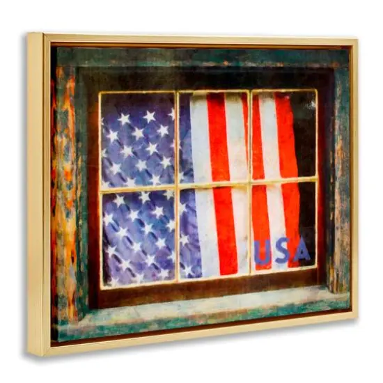 Stupell Industries Patriotic American Flag Rustic Window Festive Home Floater Framed Art Gold {4}