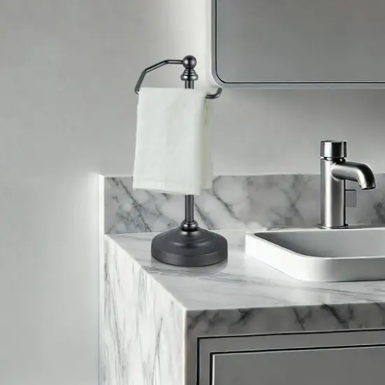 SunnyPoint 16.75" Black Nickel Deluxe Free Standing Heavy Weighted Countertop Fingertip Towel Holder Stand {5}