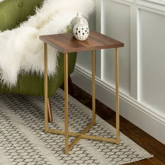 Walker Edison Luxe Modern Glam Square Side Table Dark Walnut/Gold {5}
