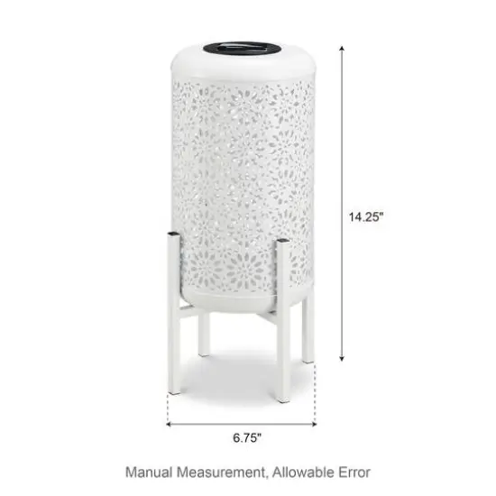 Glitzhome&reg; 14.25" White Metal Cutout Flower Pattern Solar Powered LED Outdoor Lanterns, 2ct. {9}