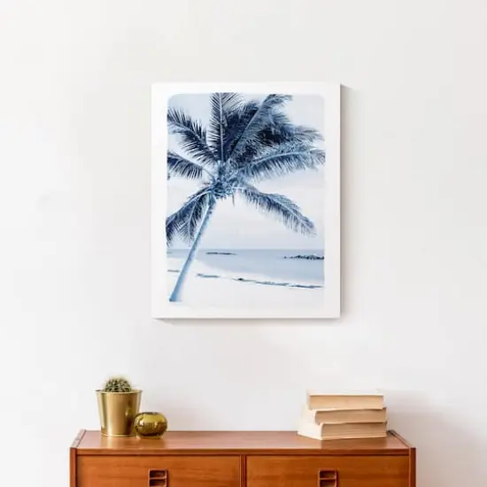 Navy Beach Palm Canvas Wall Art {5}