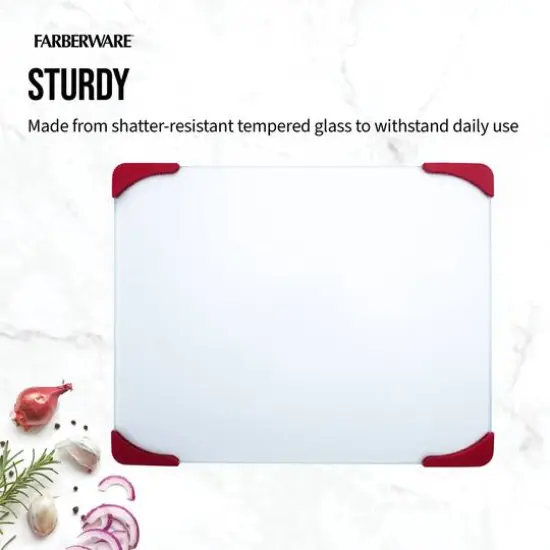 Farberware Red & White 15" Non-Slip Glass Board {4}