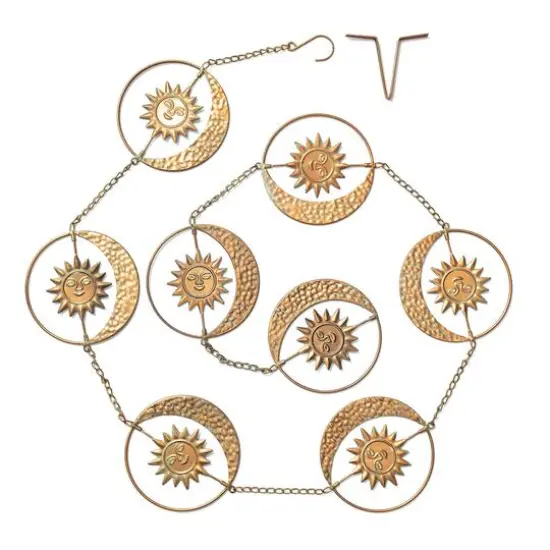 Glitzhome&reg; 8.5ft. Faux Copper Patina Finish Sun & Moon Rain Chain {1}