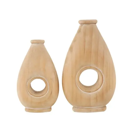 Brown Wood Teardrop Vase with Cutout Center Set {1}