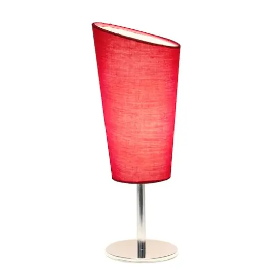 Simple Designs&trade; 12.5" Mini Chrome Table Lamp with Angled Fabric Shade Pink {3}