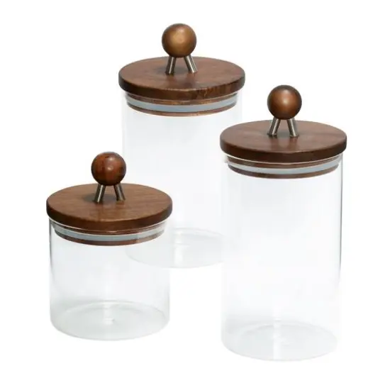 Honey Can Do Acacia Top Glass Kitchen Canister Set, 3ct. {1}
