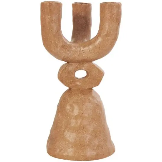 11" Brown Speckled Abstract Totem 3 Taper Candle Candelabra {1}