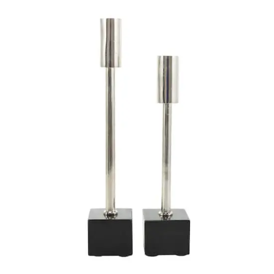 Silver Aluminum Slim Candle Holder with Black Block Base Set {1}