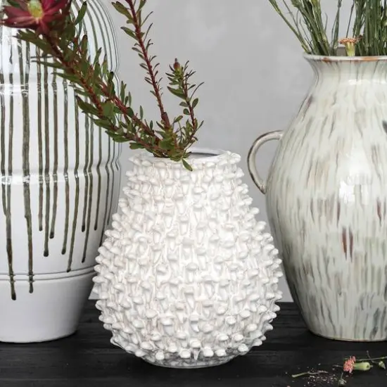 Hello Honey&reg; 10" Cream Round Embossed Stoneware Formed Vase {4}