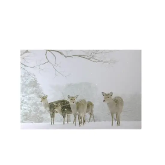 Winter Woods Deer Fiber Optic Lighted Canvas Wall Art {1}