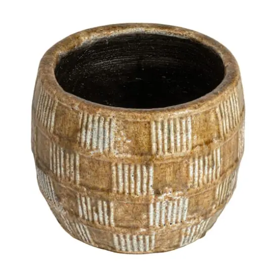 Hello Honey® 9.5" Brown Embossed Crackle Terra Cotta Planter {1}