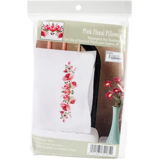 Tobin Stamped For Embroidery Pink Floral Pillowcase Pair {1}