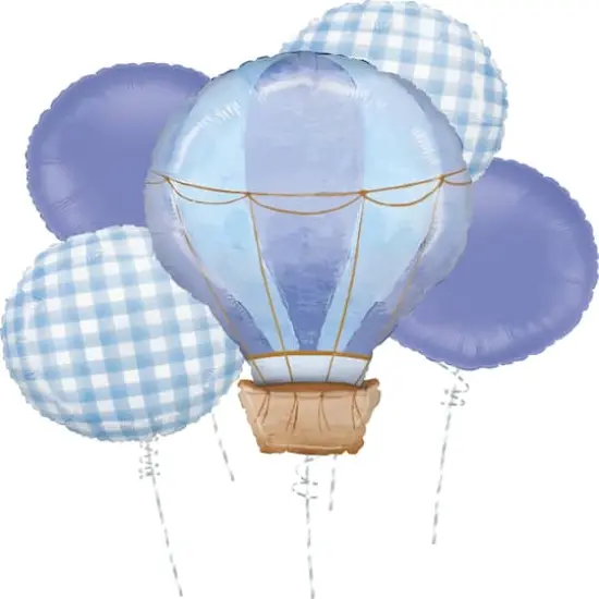 Blue Hot Air Balloon 5-Piece Foil Balloon Bouquet {1}