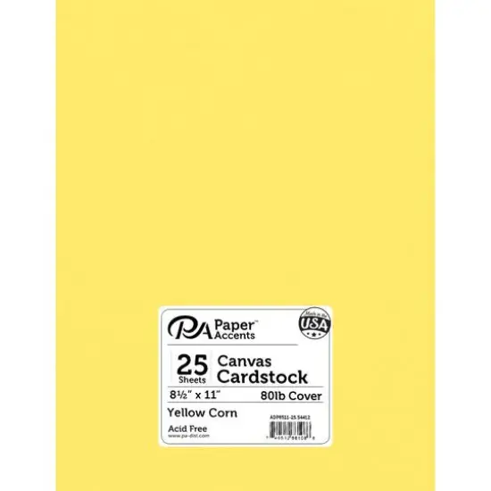 PA Paper&trade; Accents 8.5" x 11" 80lb. Canvas Cardstock Paper, 25 Sheets Yellow Corn {1}