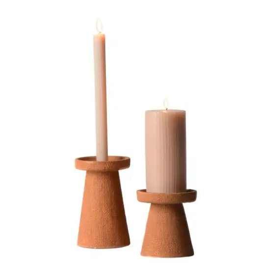 Hello Honey&reg; Stoneware Pillar & Taper Candle Holders Terracotta {5}