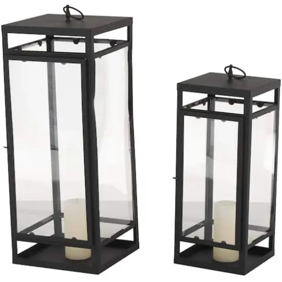 Black Minimalist Candle Lantern with Ring Handles Set {1}