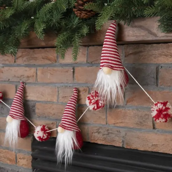 Glitzhome&reg; 6ft. Red & White Fabric Christmas Gnome Garland {4}