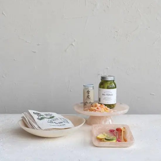 Hello Honey&reg; 11" Blush Pink Matte Marbled Food Pedestal {5}