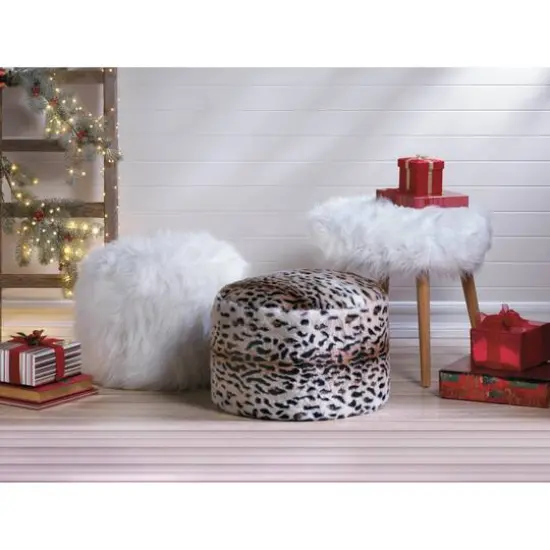 12" Fuzzy White Ottoman Pouf {3}