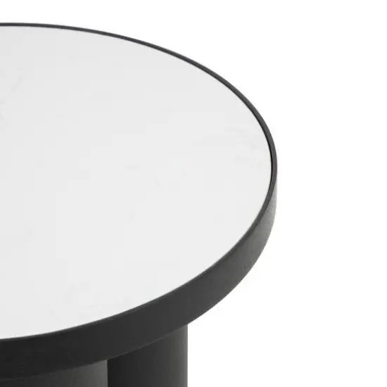 19.75" Black Metal Side End Accent Table with White Marble Tabletop {10}