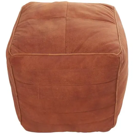21" Leather Pouf with Linear Panels Tan {4}