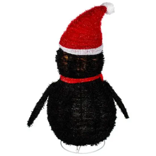 32" Pre-Lit Outdoor Chenille Penguin with Santa Hat Christmas Yard Art Decoration {6}