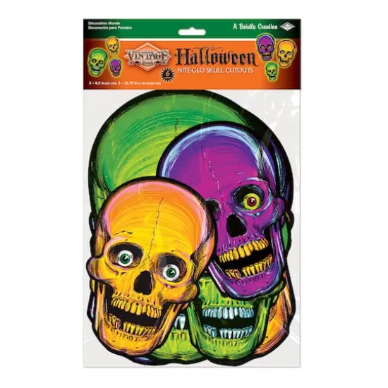 Beistle Vintage Halloween Nite-Glo Skull Cutouts, 12ct. {3}