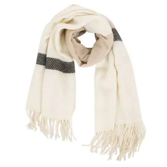 Glitzhome&reg; 78" Cream & Black Stripe Scarf with Tassels {1}