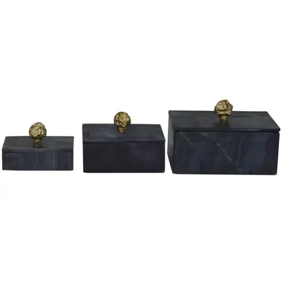 Black Marble Box with Gold Finial Set  {5}