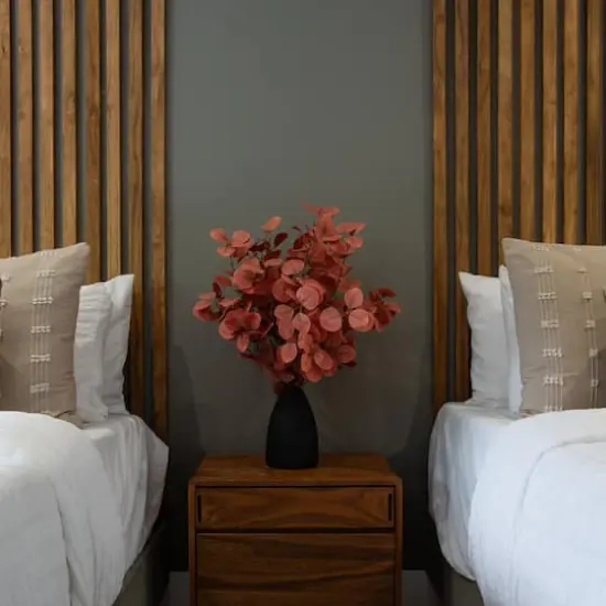 29" Artificial Coral Eucalyptus Arrangement in Black Vase {6}