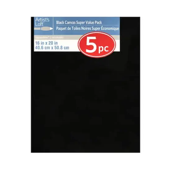5 Pack 16" x 20" Black Canvas Super Value Pack by Artist's Loft&reg; {6}