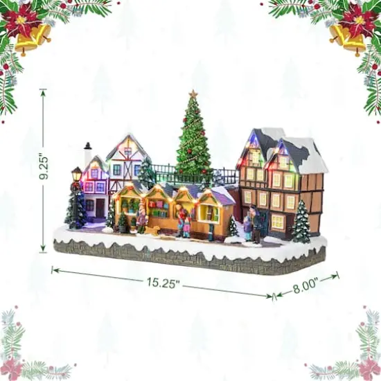 Glitzhome&reg; 15.25" Christmas Oversized Resin Lighted Table Village Decor {9}