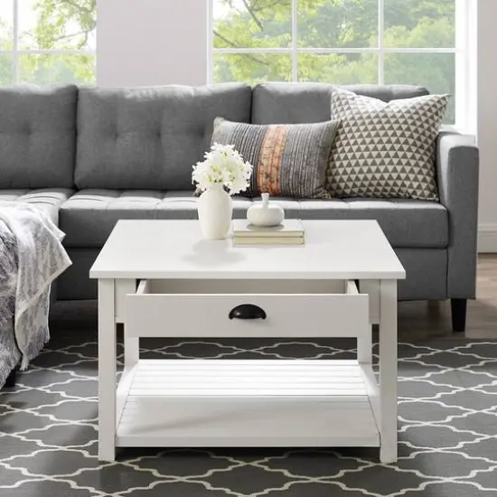 30" Brushed White Square Country Coffee Table {6}
