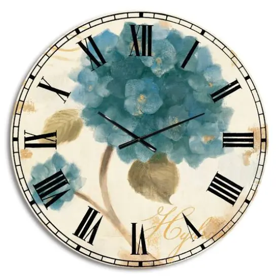 Designart Blue Cottage Flower Hydrangea II Wall Clock {1}