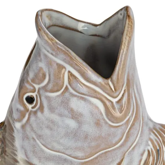 Hello Honey&reg; 11.75" White & Tan Reactive Glaze Stoneware Fish Shaped Wall Vase {8}