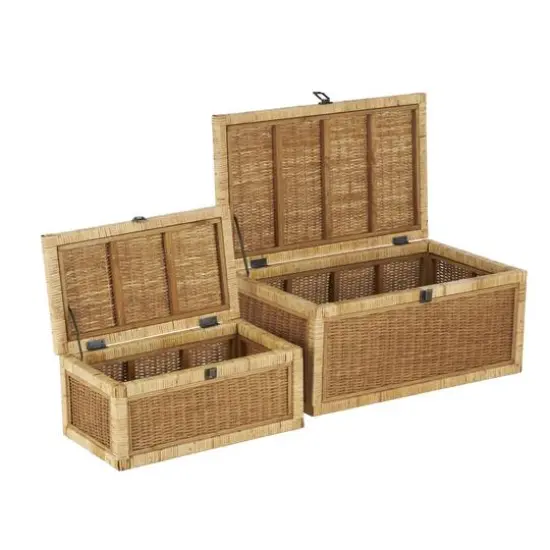 Brown Rattan Storage Box Set with Wrapped Light Brown Edges {9}
