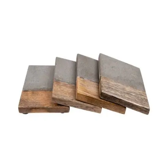 Hello Honey&reg; Square Cement & Wood Coaster Set {1}