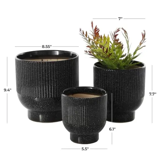 Black Ceramic Speckled Planter Set {7}
