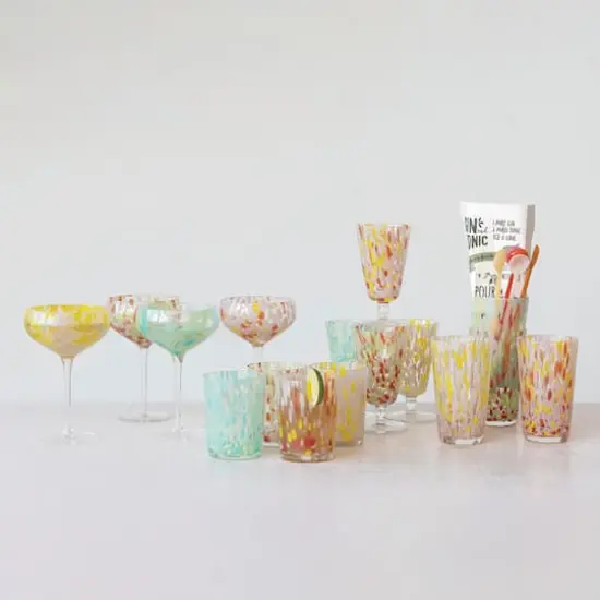 Hello Honey&reg; 7" Speckle Round Stemmed Champagne Coupe Glass Set {3}