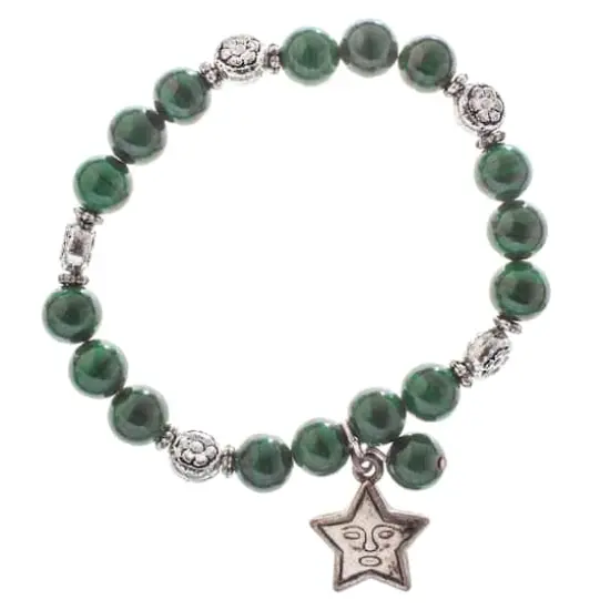 John Bead Malachite Natural Stone Stretch Bracelet with Star Charm {1}