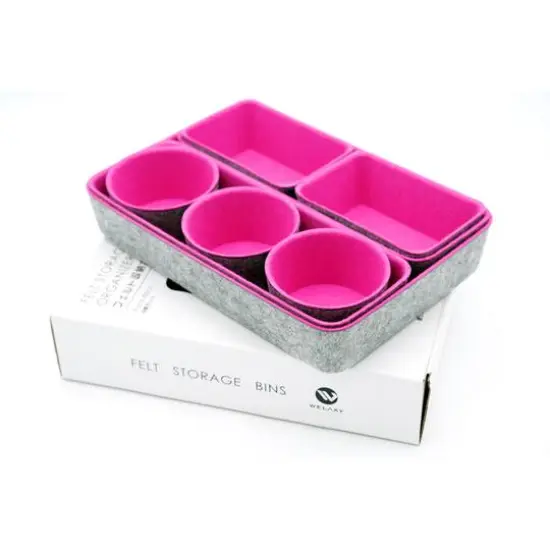 Welaxy 8 Piece Felt Round Cups & Trays Drawer Organizer Set Hot Pink {9}