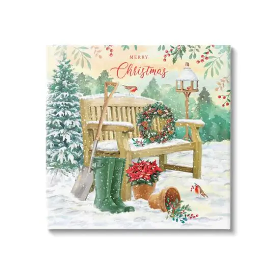 Stupell Industries Merry Christmas Winter Bench Canvas Wall Art {1}