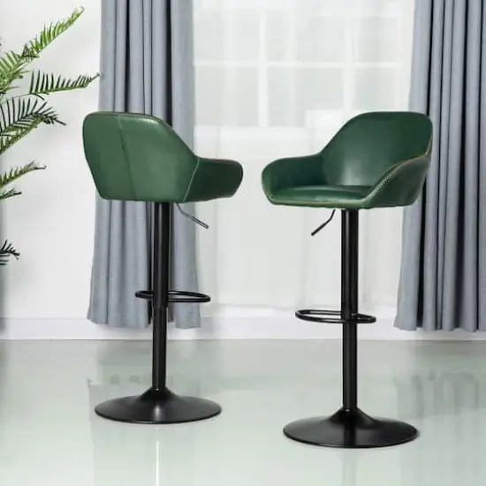 Glitzhome&reg; Mid-Century Leatherette Gaslift Adjustable Swivel Bar Stool Set Hunter Green {3}