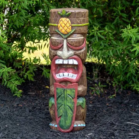 16" Solar Lighted Polynesian Outdoor Garden Tiki Statue {3}