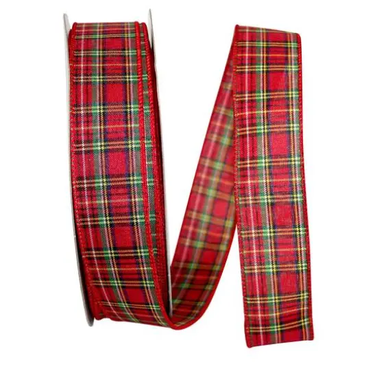 JAM Paper 1.5" x 50yd. Traditional Wired Edge Value Plaid Ribbon {1}